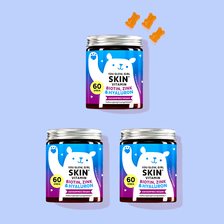 Die You Glow, Girl Skin Vitamine mit Biotin, Zink und Hyaluron von Bears with Benefits als 1,5 Monatskur.
