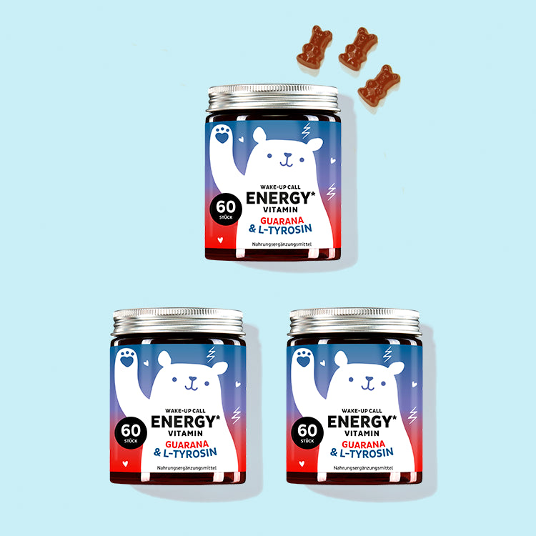 Die Wake-Up Call Energy Vitamine mit Guarana von Bears with Benefits als 1,5 Monatskur.