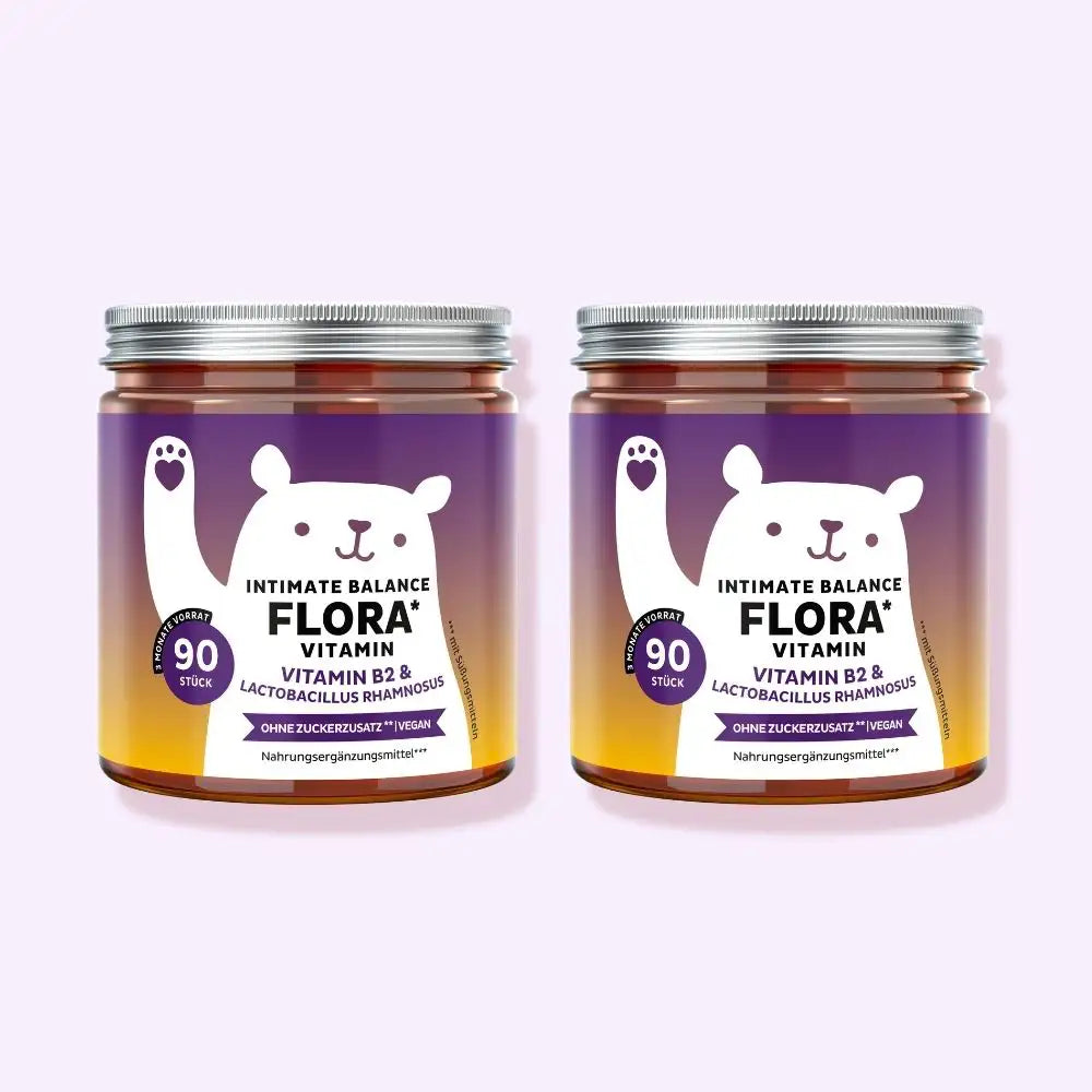 Bild des 2er-Packs des Intimate Balance Flora vitamin von Bears with Benefits mit insgesamt 180 Gummibärchen zur Unterstützung der Intimgesundheit.