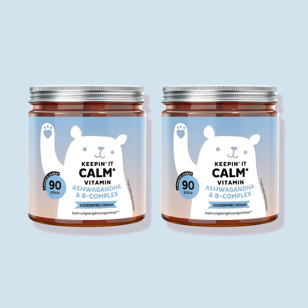 Bears with Benefits Keepin’ it Calm Vitamin – Vegane Ashwagandha & B-Complex Gummibärchen für normale Funktion des Nervensystems (Vitamin B1, B2, B6 & B12), mit Withanoliden 4,25 mg und L-Theanin 10 mg pro Bärchen, 2er Pack je 90 Stück, 6 Monate Vorrat, zuckerfrei & vegan