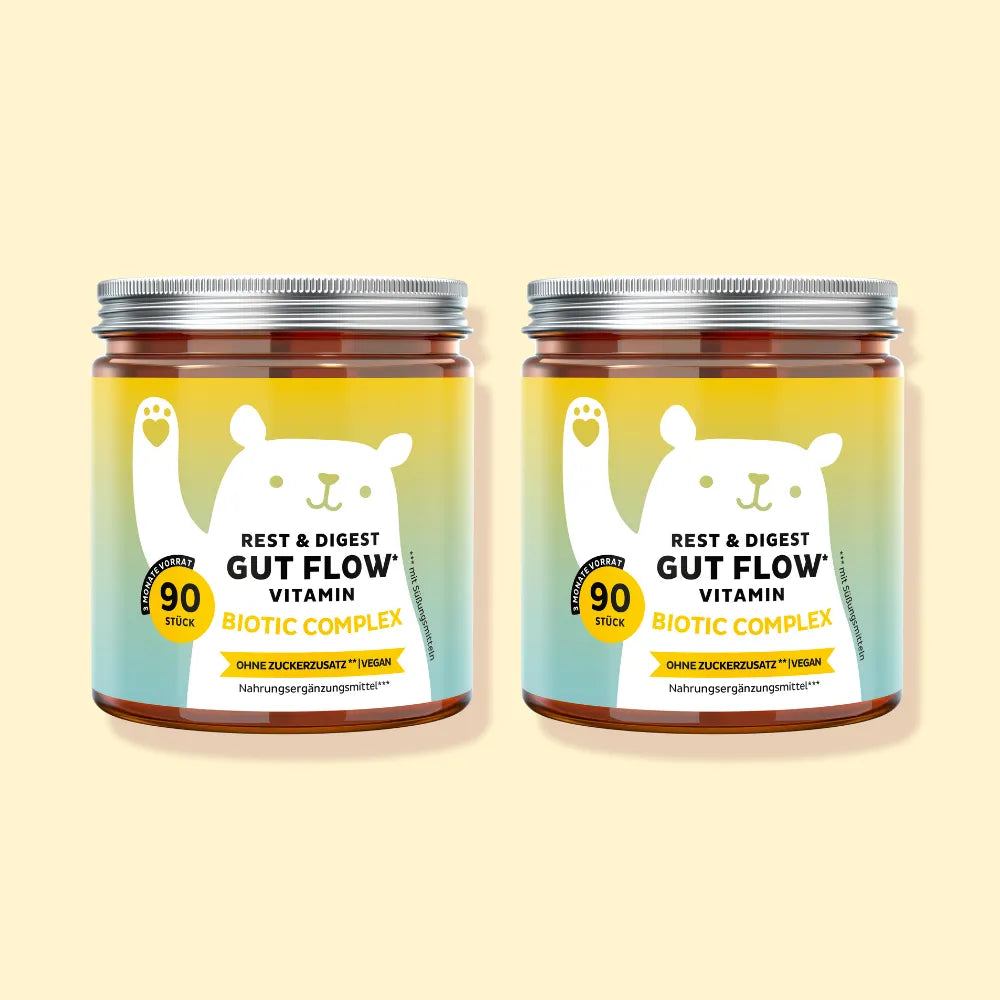 Bears with Benefits REST & DIGEST GUT FLOW* Vitamin – Vegane Biotic-Complex Gummibärchen für Darmflora & Verdauungsbalance, Bacillus coagulans 1 Milliarde KBE + Inulin 50 mg pro Bärchen, 2er Pack je 90 Stück (180 Stück), 6 Monate Vorrat, ohne Zuckerzusatz, vegan