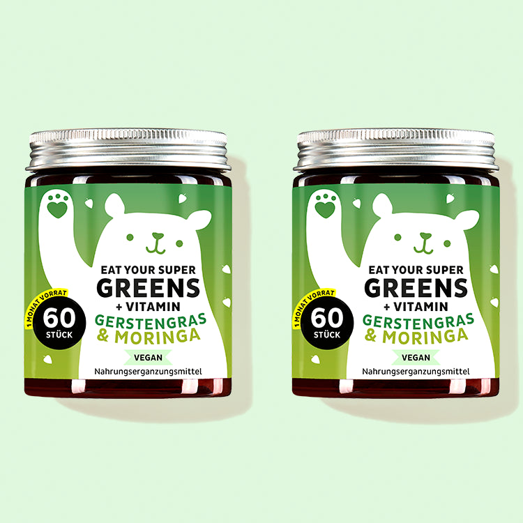 Die Eat Your Supergreens Vitamine mit Gerstengras von Bears with Benefits als 2 Monatskur.