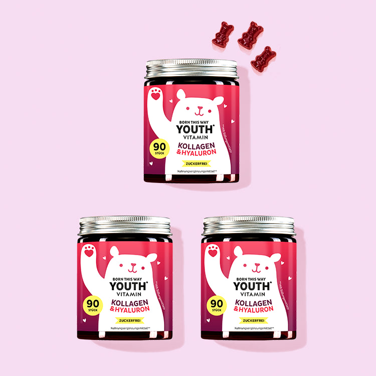 Die Born This Way Youth Vitamine mit Kollagen von Bears with Benefits als 3 Monatskur.