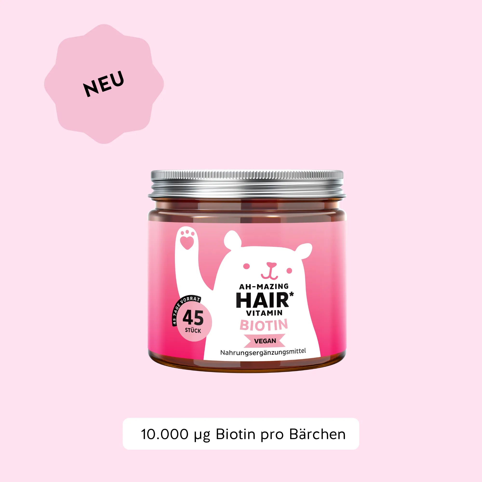 Bears with Benefits AH-MAZING Hair Vitamin – Vegane Biotin Gummibärchen für Haarwachstum, 10.000 µg Biotin pro Bärchen, 45 Stück, neue Formel