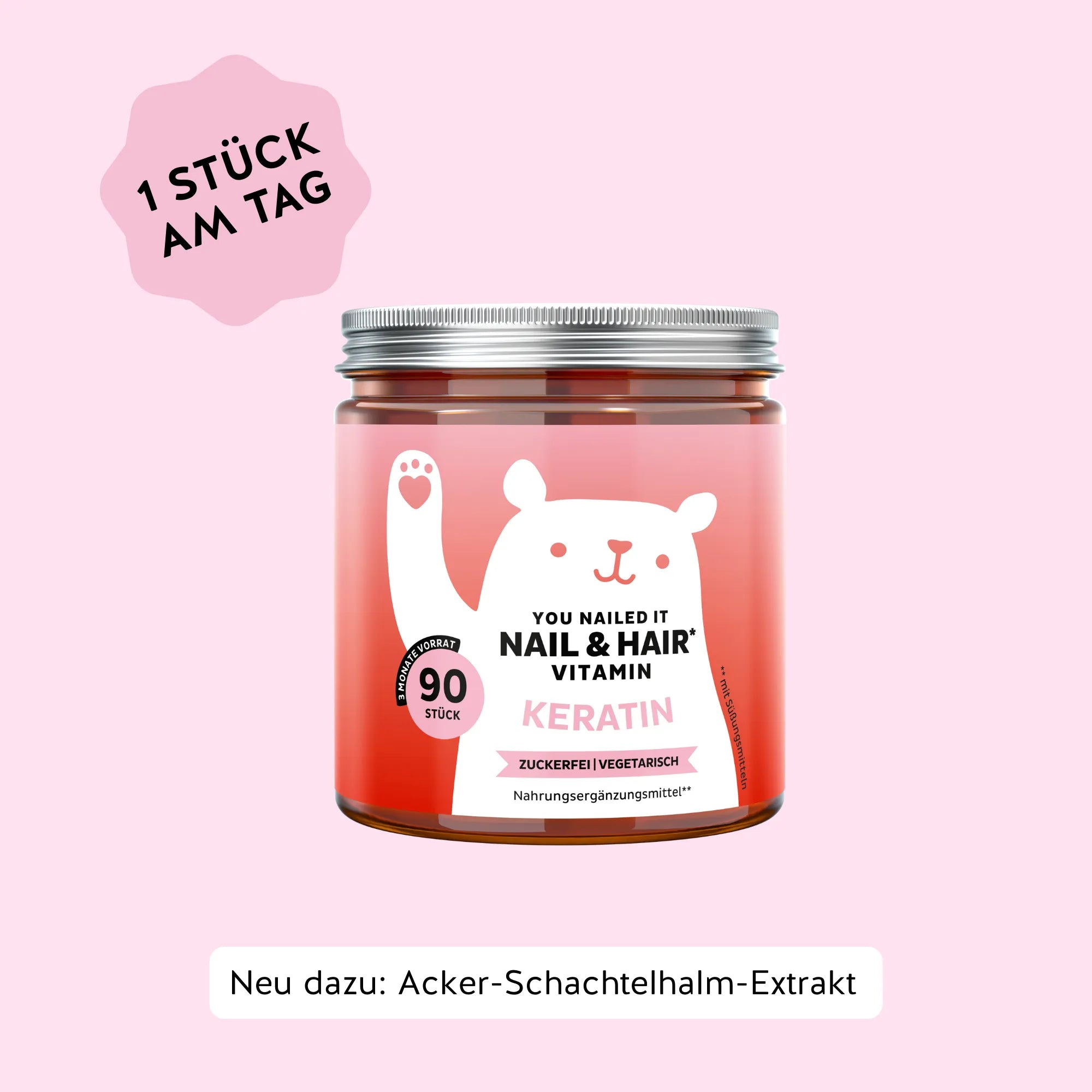 Dose mit 90 Stück der You Nailed It Nail & Hair Vitamine von Bears with Benefits in Form vegetarischer Gummibärchen mit Keratin, entwickelt zur Stärkung von Nägeln und Haaren.