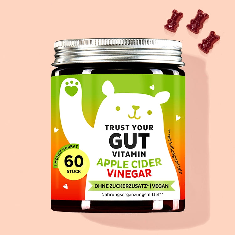 Eine Dose Trust Your Gut Vitamins mit Apfelessig von Bears with Benefits für Darmwohlbefinden