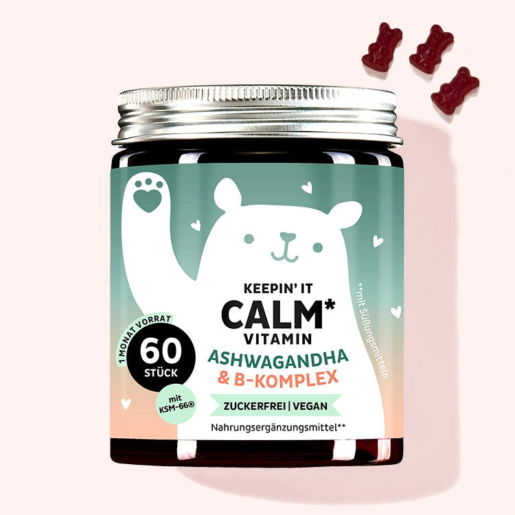 Auf diesem Bild ist eine Dose des Produkts Keepin It Calm mit Ashwaganda von Bears with Benefits abgebildet.