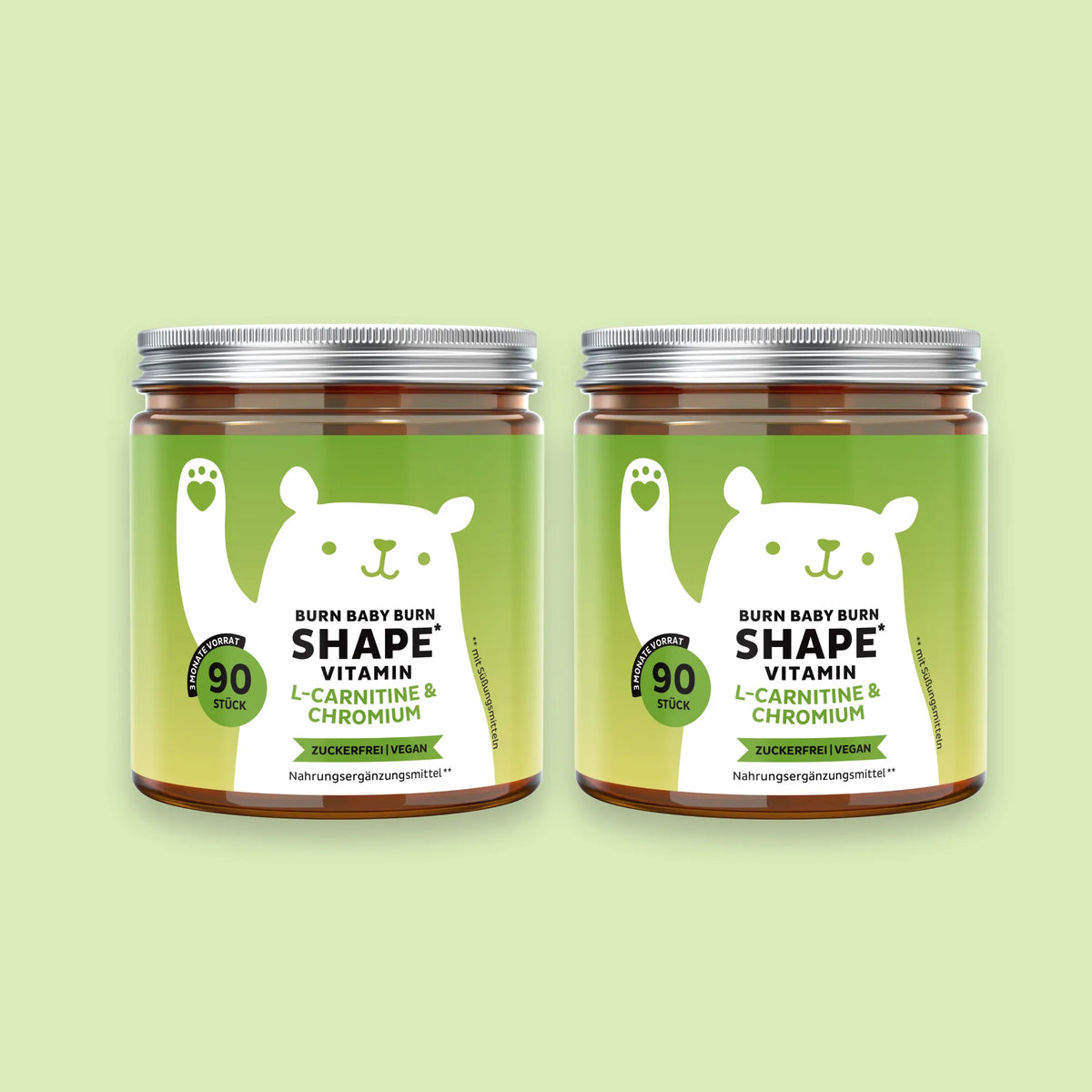 Bears with Benefits Burn Baby Burn Vitamin – Vegane, zuckerfreie Gummies mit Chrom, Biotin, Zink, L-Carnitin & Grüntee-Extrakt, 180 Bärchen mit Zitronengeschmack.