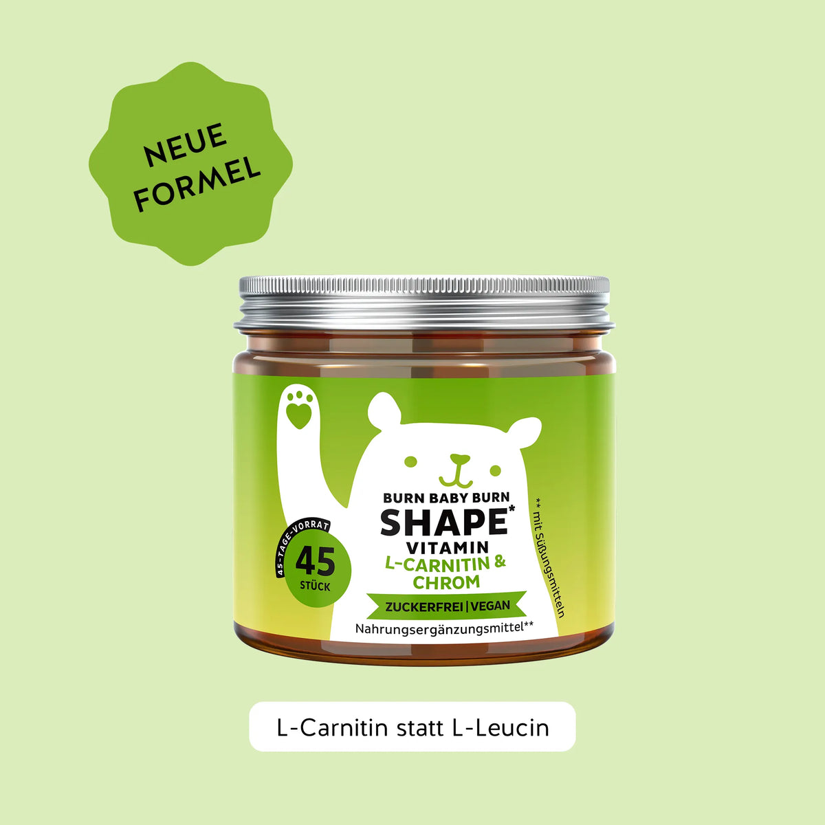 Bears with Benefits Burn Baby Burn Vitamin – Vegane, zuckerfreie Gummies mit Chrom, Biotin, Zink, L-Carnitin & Grüntee-Extrakt, 45 Bärchen mit Zitronengeschmack.