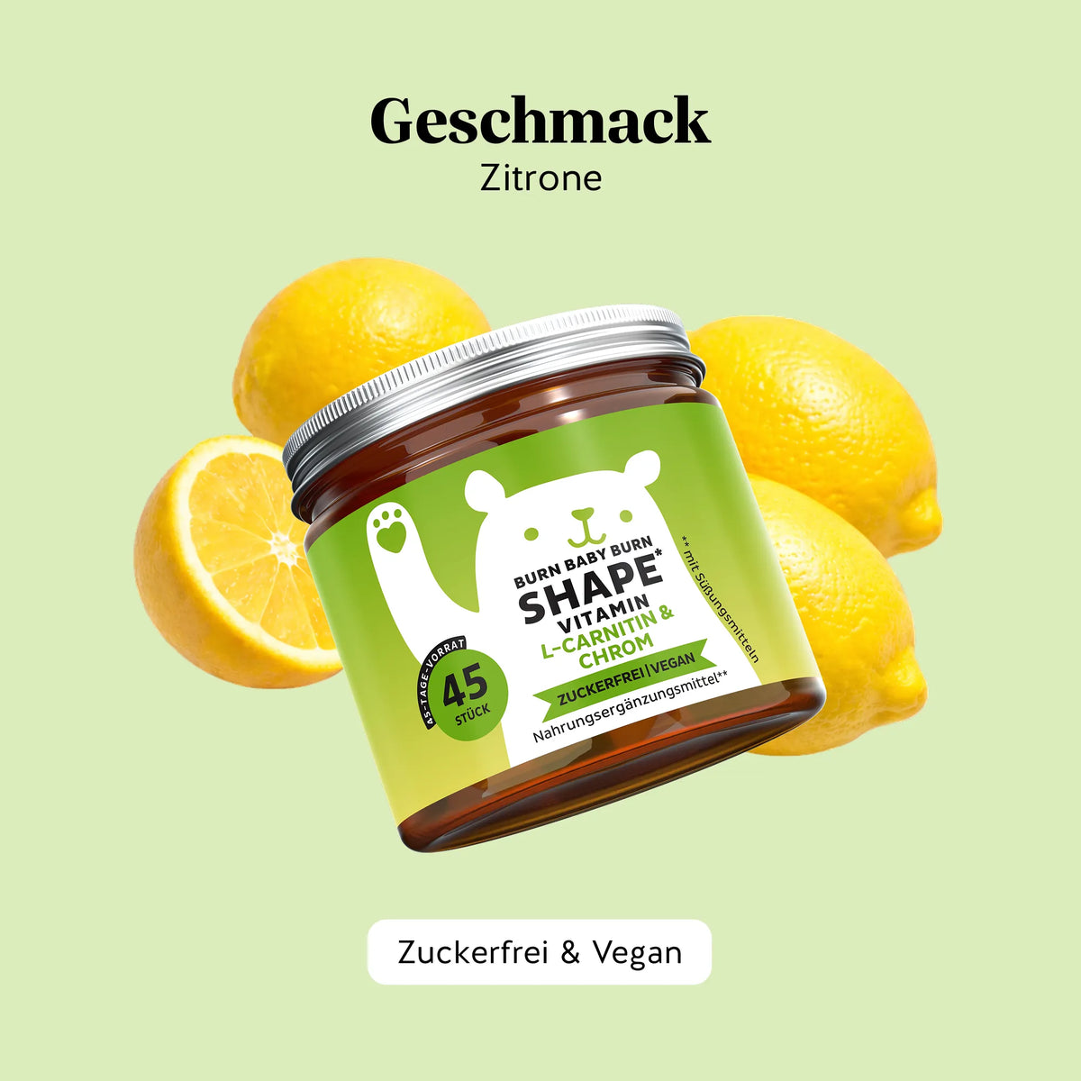 Bears with Benefits Burn Baby Burn Vitamin – Zuckerfreie Gummies mit natürlichem Zitronenaroma, 45 Bärchen.