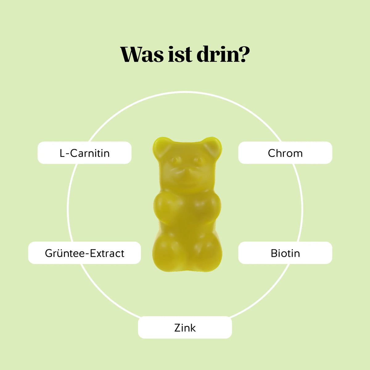 Bears with Benefits Burn Baby Burn Vitamin – Inhaltsstoffe der Gummies: Chrom, Biotin, Zink, L-Carnitin & Grüntee-Extrakt.