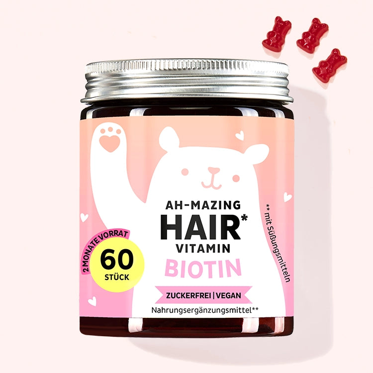 Unser Biotin Produkt Ah-Mazing Hair. Deine Nahrungsergänzung für schöne Haare, Haut und Nägel.