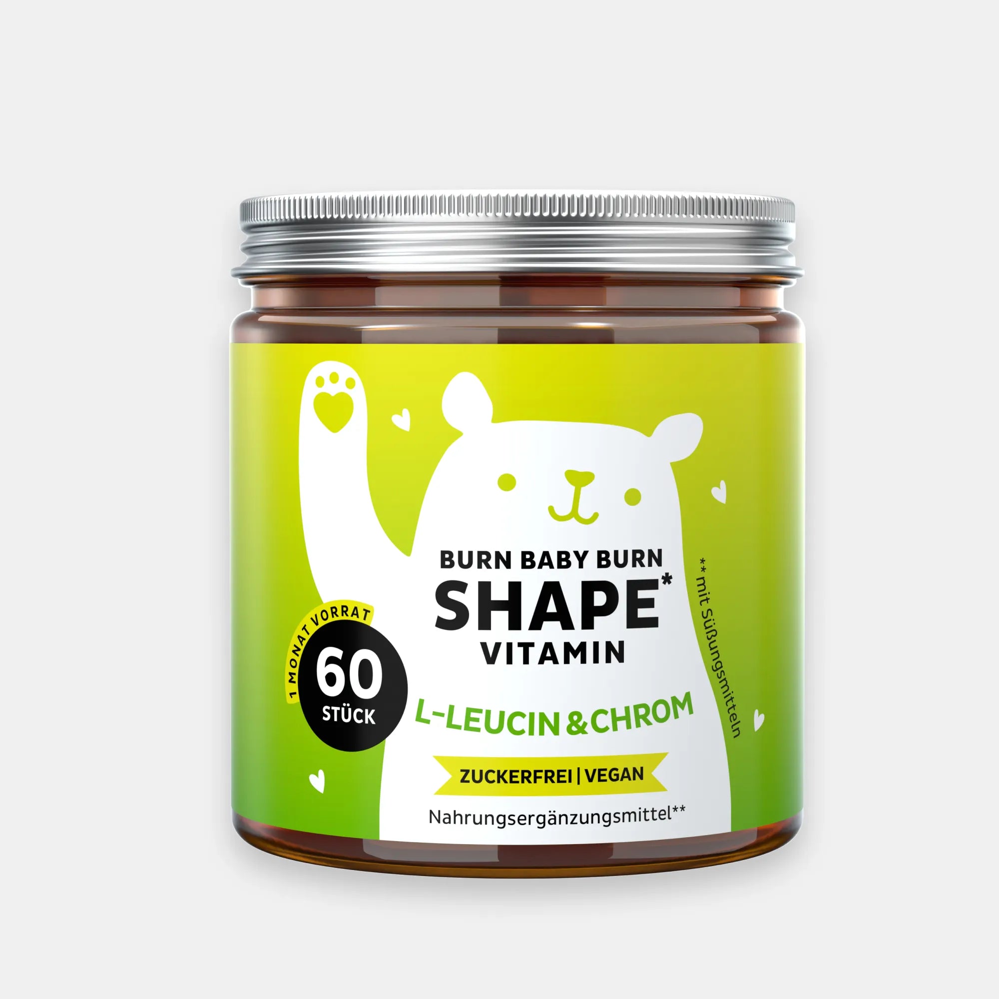 Bears with Benefits BURN BABY BURN Shape Vitamin – Vegane L-Leucin- und Chrom-Gummibärchen für Gewichtsmanagement, 60 Stück, zuckerfrei, vegan