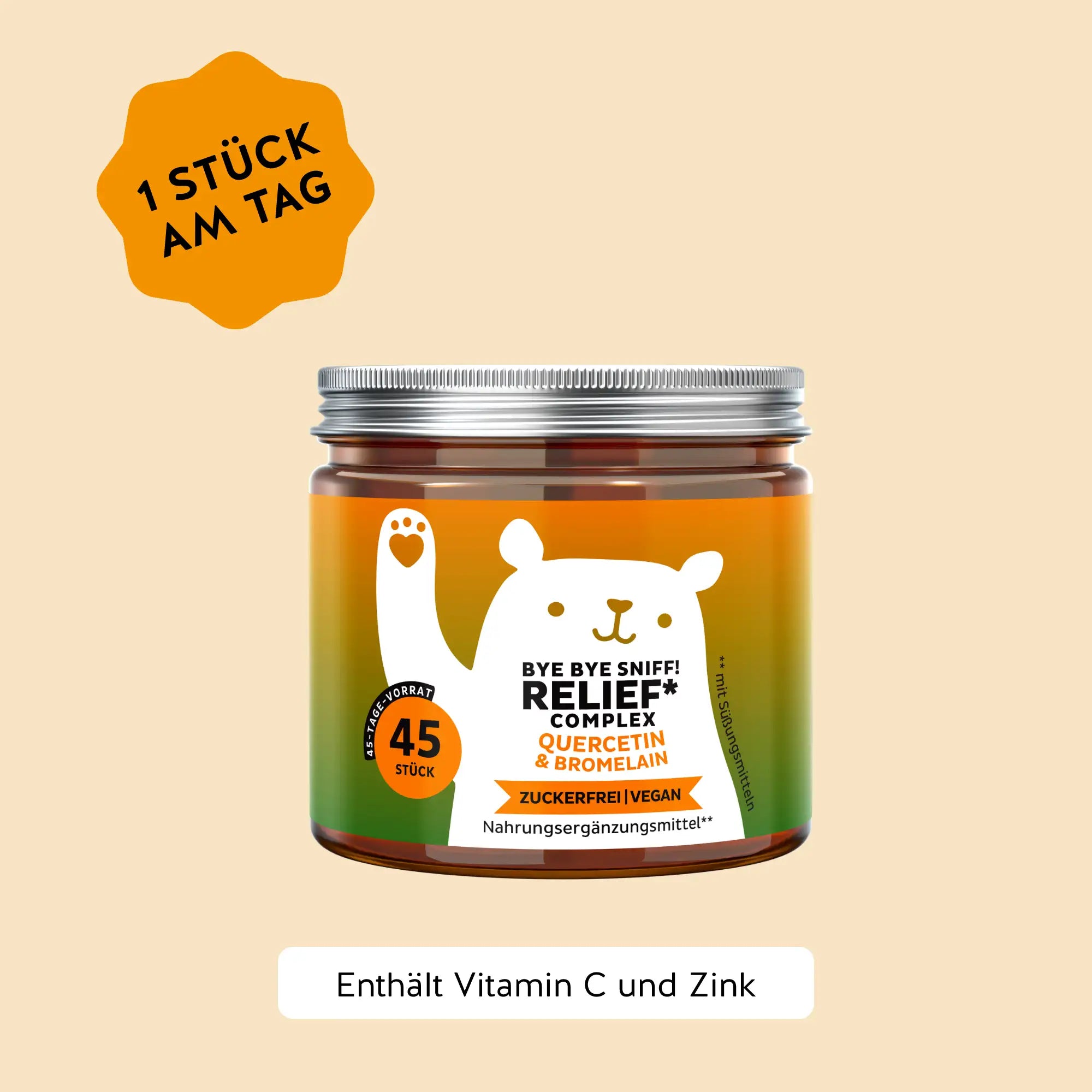 Bears with Benefits Bye Bye Sniff! Relief Complex – Vegane Quercetin und Bromelain Gummibärchen zur Unterstützung des Immunsystems, mit Vitamin C und Zink, 45 Stück, neue Formel, zuckerfrei