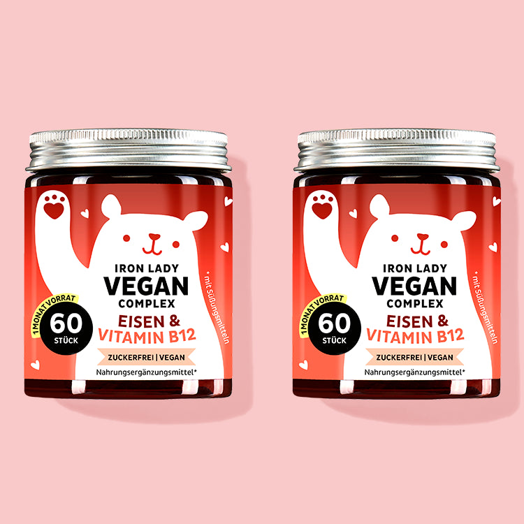Die Iron Lady Vegan Complex Vitamine mit Eisen von Bears with Benefits als 2 Monatskur.