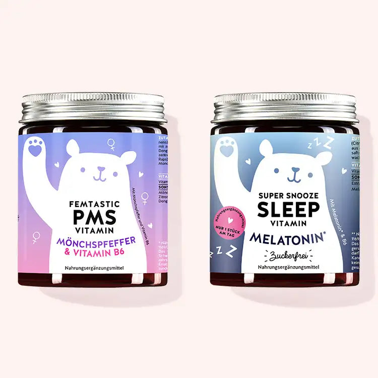 2er Set "Dream Team Duo" bestehend aus den Femtastic PMS Vitamins mit Mönchspfeffer und Vitamin B6 und den Super Snooze Sleep Vitamins mit Melatonin von Bears with Benefits