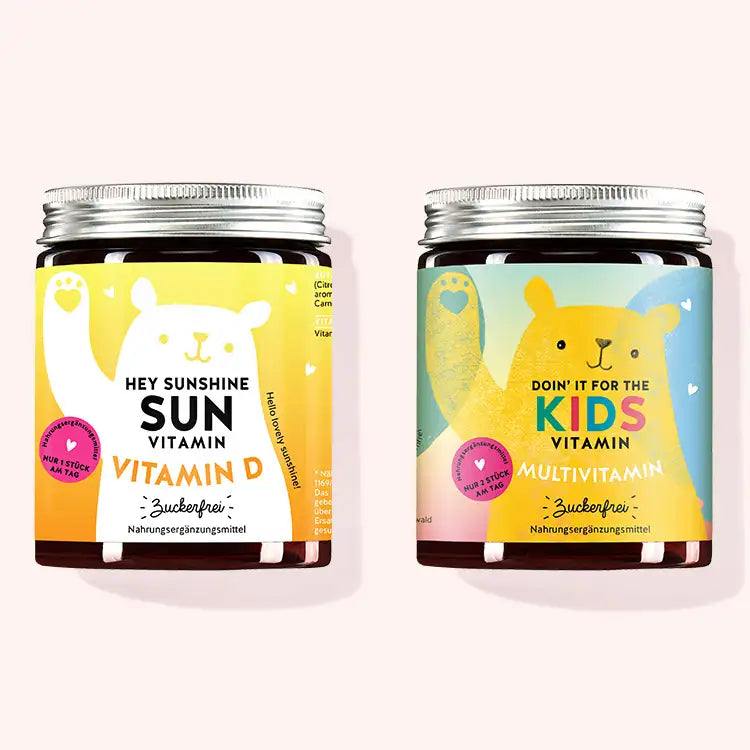2er Set "Duo für kleine Superhelden" bestehend aus den Hey Sunshine Sun Vitamins mit Vitamin D und den Doin' It For The Kids Vitamins mit Multivitamin-Komplex von Bears with Benefits