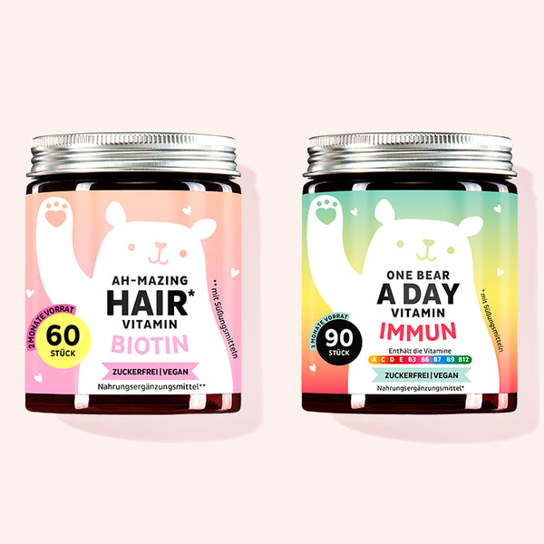 2er Set "Hair and Health Duo" bestehend aus den Ah-mazing Hair Vitamins zuckerfrei mit Biotin und den One Bear A Day Immun Vitamins mit Multivitamin von Bears with Benefits