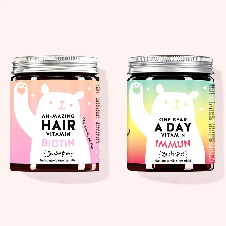 2er Set "Hair and Health Duo" bestehend aus den Ah-mazing Hair Vitamins zuckerfrei mit Biotin und den One Bear A Day Immun Vitamins mit Multivitamin von Bears with Benefits