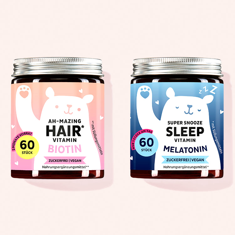 2er Set "Sleeping Beauty Bundle" bestehend aus den Super Snooze Sleep Vitamin mit Melatonin und den Ah-mazing Hair Vitamin zuckerfrei mit Biotin von Bears with Benefits