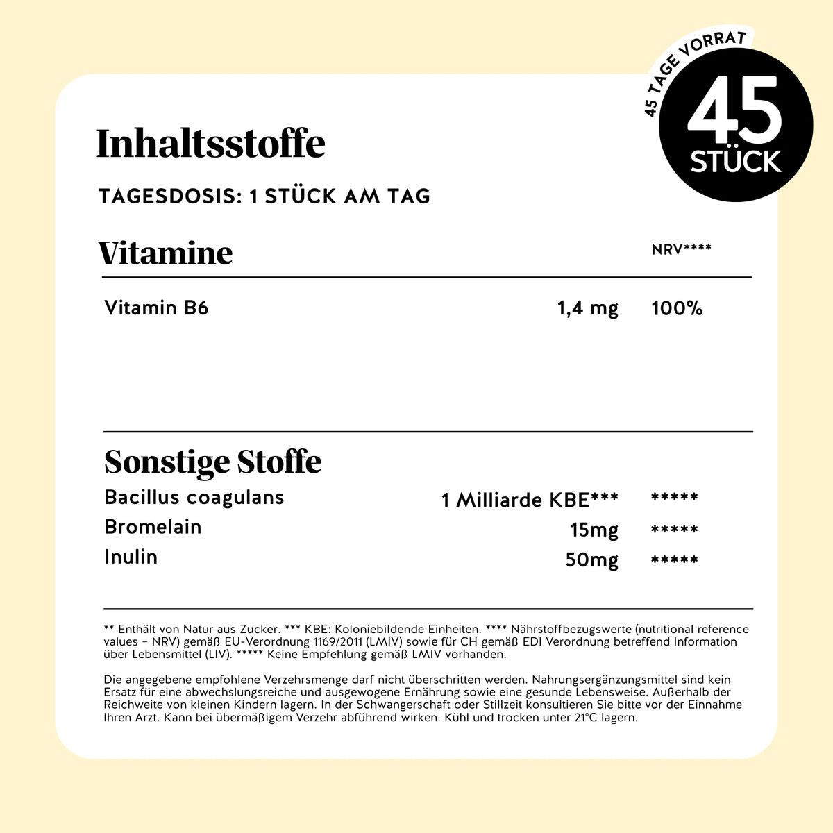 Bears with Benefits REST & DIGEST GUT FLOW* Vitamin – Nährwerttabelle & Inhaltsstoffe: Vitamin B6 1,4 mg (100% NRV), Bacillus coagulans 1 Milliarde KBE, Bromelain 15 mg, Inulin 50 mg, Tagesdosis 1 Stück, 45 Stück Packung, ohne Zuckerzusatz, vegan