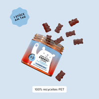 Verzehrempfehlung für das Wake-Up Call Energy vitamin von Bears with Benefits für optimale Energie und Konzentration. Dose mit 45 Stück.