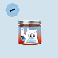 Bild der Dose mit 45 Stück des Wake-Up Call Energy vitamin von Bears with Benefits in Gummibärchenform, entwickelt zur Unterstützung des Energiestoffwechsels und zur Verringerung von Müdigkeit und Ermüdung.
