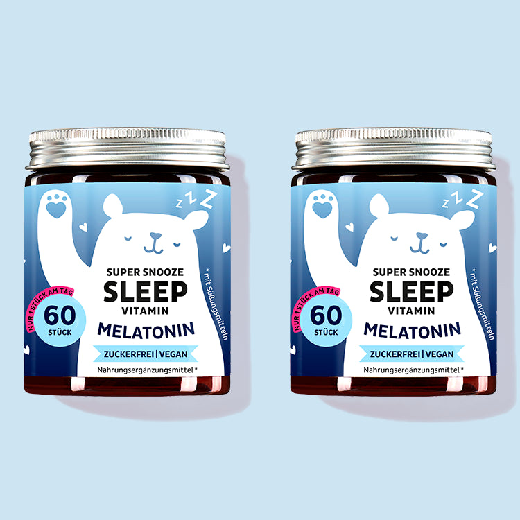 Die Super Snooze Sleep Vitamine mit Melatonin von Bears with Benefits als 2 Monatskur.