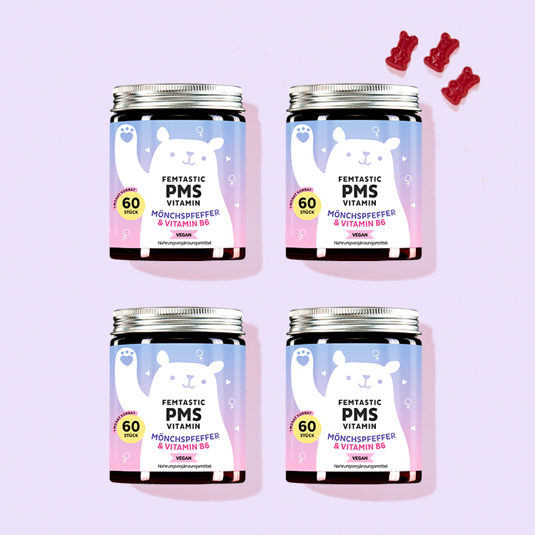Die Femtastic PMS Vitamine mit Mönchspfeffer von Bears with Benefits als 4 Monatskur.