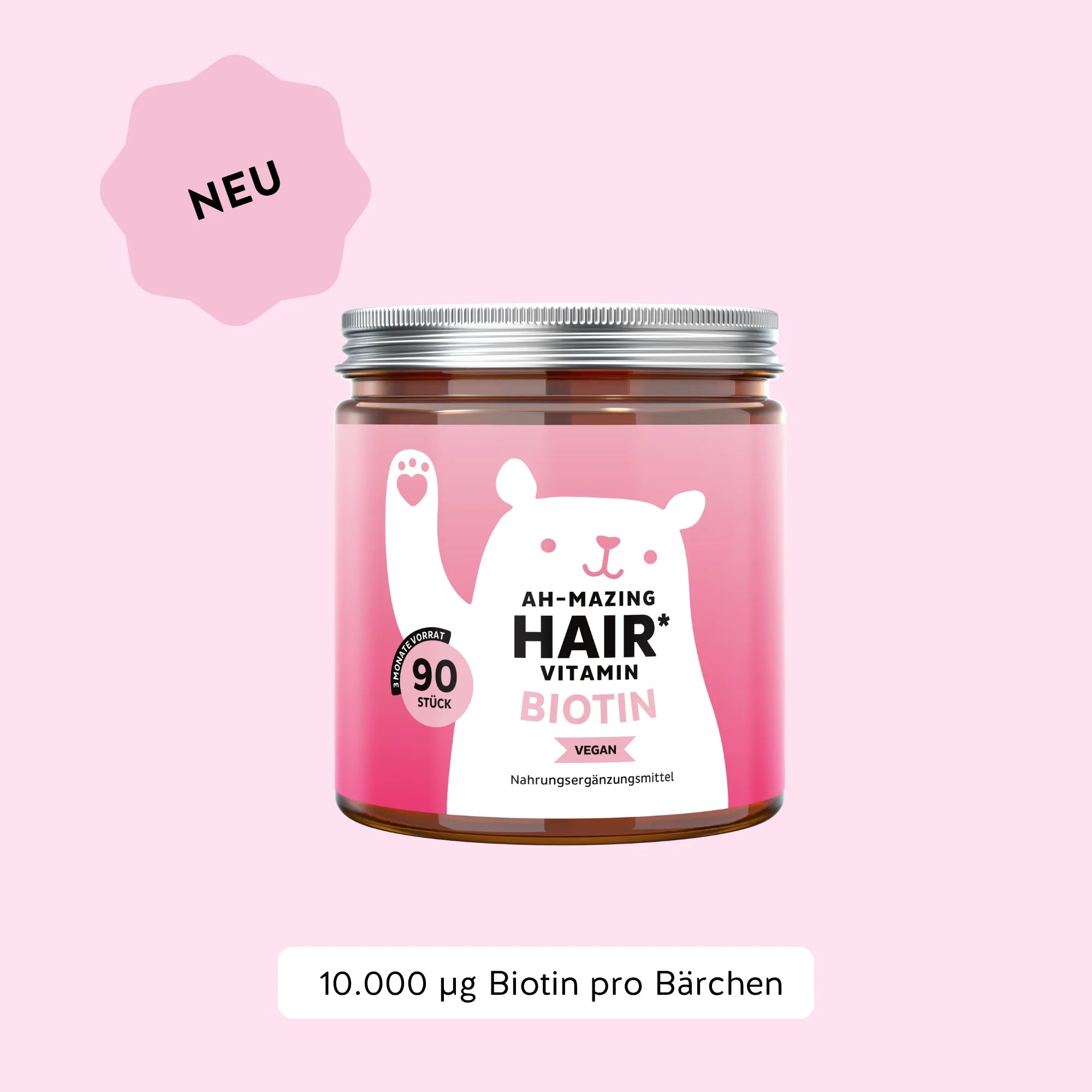 Bears with Benefits AH-MAZING Hair Vitamin – Vegane Biotin Gummibärchen für Haarwachstum, 10.000 µg Biotin pro Bärchen, 90 Stück, neue Formel