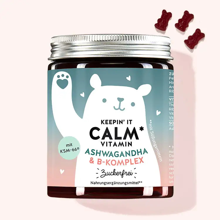 Auf diesem Bild ist eine Dose des Produkts Keepin It Calm mit Ashwaganda von Bears with Benefits abgebildet.