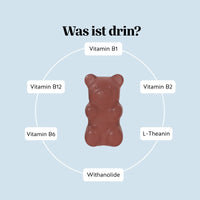 Bears with Benefits Keepin’ it Calm Vitamin – Inhaltsstoffe pro Gummibärchen: Vitamin B1, Vitamin B2, Vitamin B6, Vitamin B12, L-Theanin 10 mg und Withanolide 4,25 mg, vegane Ashwagandha & B-Complex Formel, zuckerfrei & vegan