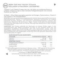 Hier siehst du die Nährstofftabelle der Born This Way Vitamin mit Kollagen und Hyaluron zuckerfrei von Bears with Benefits.
