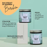 Diese Inhaltsstoffe und Nährstoffe stecken in den One In A Billion Gut Vitamins von Bears with Benefits: Vitamin B6, Inulin und Bacillus Coagulans.