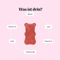 Bears with Benefits AH-MAZING Hair Vitamin – Inhaltsstoffe pro Gummibärchen: Biotin 10.000 µg, Vitamin C, Vitamin E, Vitamin B6, Jod und Zink, vegane Formel für Haare, Haut und Nägel