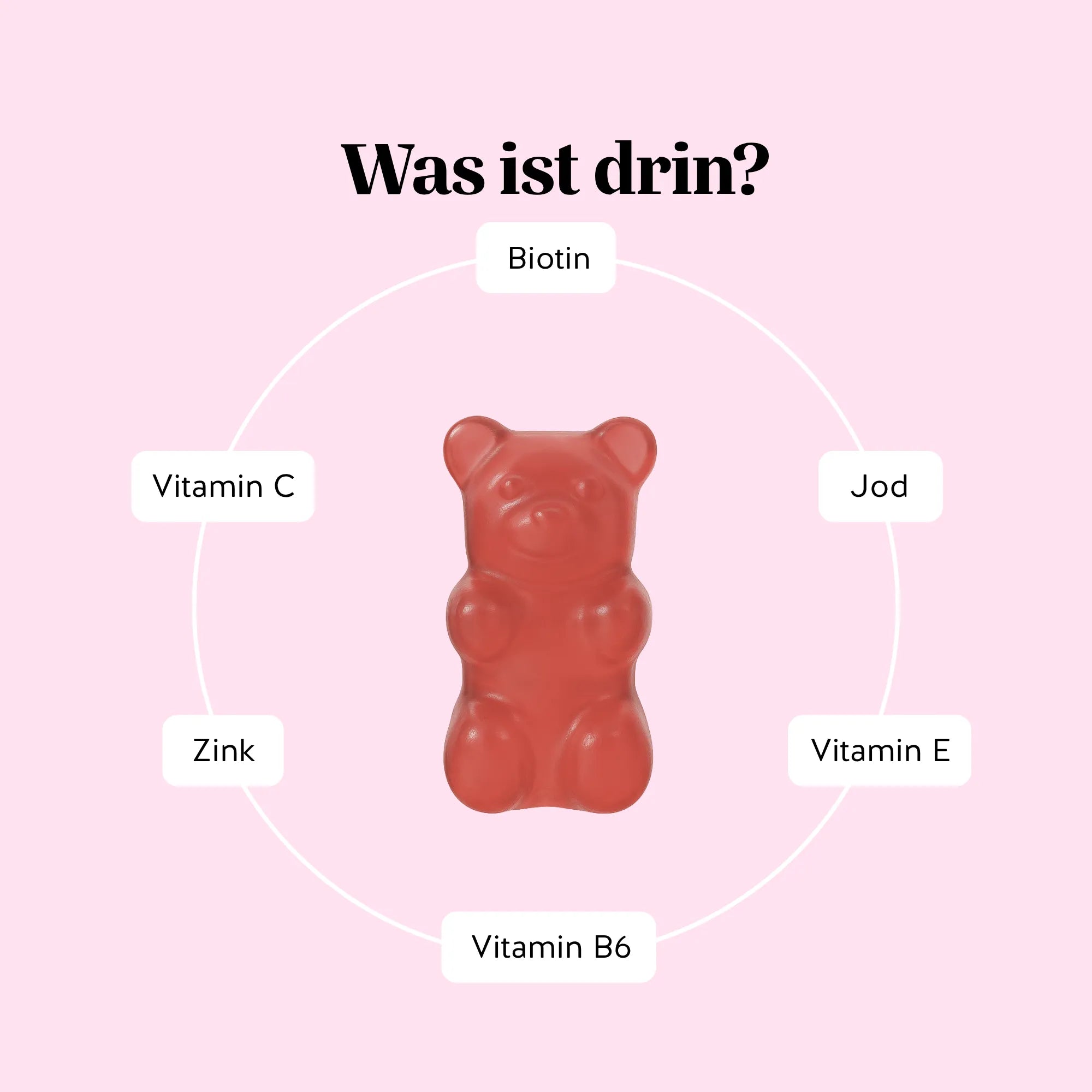 Bears with Benefits AH-MAZING Hair Vitamin – Inhaltsstoffe pro Gummibärchen: Biotin 10.000 µg, Vitamin C, Vitamin E, Vitamin B6, Jod und Zink, vegane Formel für Haare, Haut und Nägel