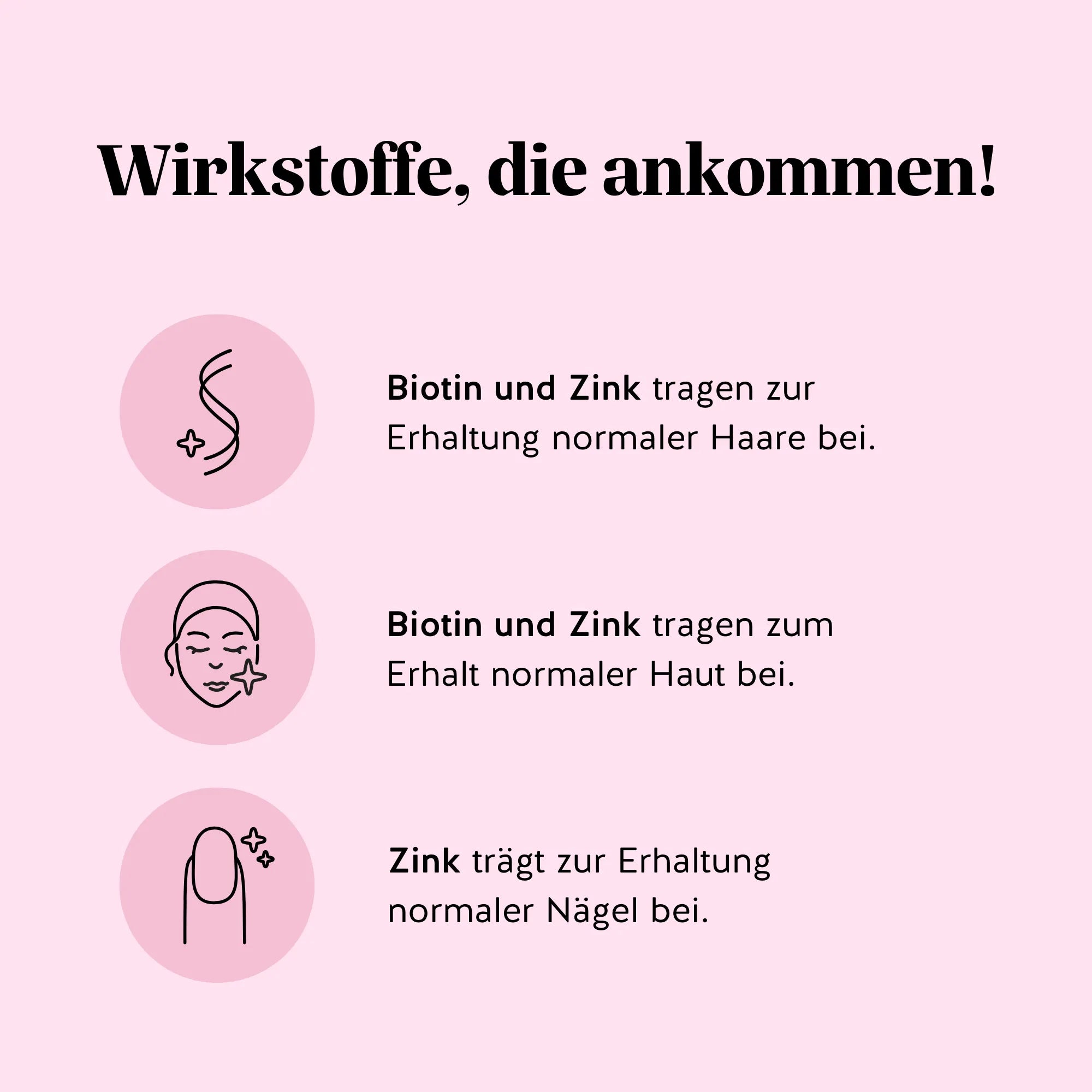 Inhaltsstoffe und Vorteile der Ah-Mazing Hair Vitamine von Bears with Benefits, formuliert zur Unterstützung der Erhaltung normaler Haare, normaler Haut und normaler Nägel.