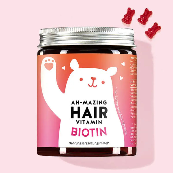 Eine Dose Ah-mazing Hair Vitamins mit Biotin von Bears with Benefits für schönes, volles Haar und Nägel