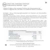 Hier siehst du die Nährstofftabelle der Spicy Girl Turmeric Complex mit Curcumin und Ingwer von Bears with Benefits.