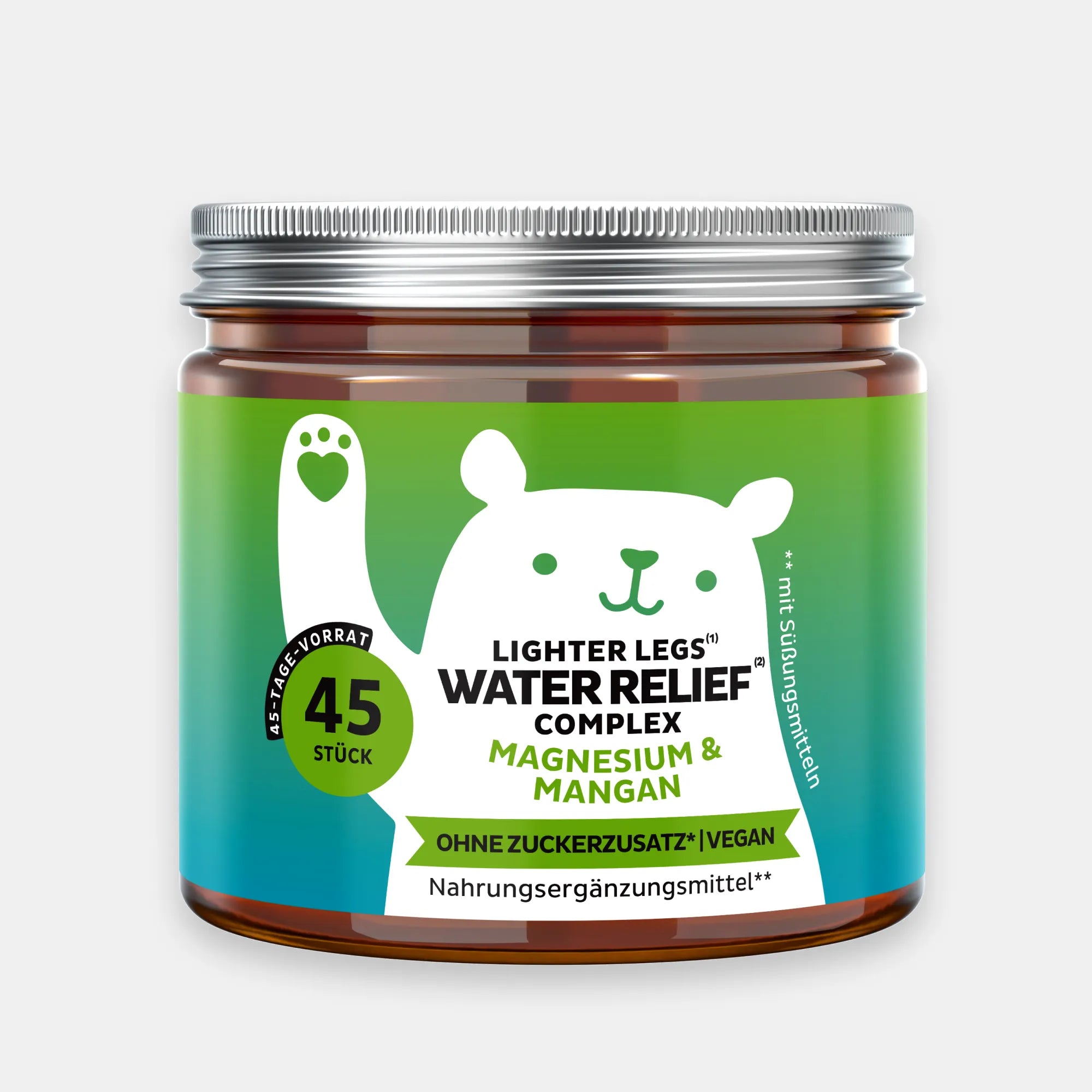 Bears with Benefits Lighter Legs Water Relief Complex – Vegane Magnesium & Mangan Gummibärchen für leichte Beine und tägliche Balance, 57 mg Magnesium und 0,5 mg Mangan pro Bärchen, 45 Stück, 45 Tage Vorrat, ohne Zuckerzusatz und vegan