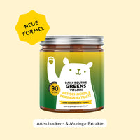 Bears with Benefits DAILY ROUTINE GREENS VITAMIN – vegane Gummibärchen ohne Zuckerzusatz mit 8 Pflanzenextrakten, Vitaminen und Mineralstoffen für Energie, Abwehrkräfte und Konzentration, 90 Bärchen mit natürlichem Heidelbeer- und Himbeergeschmack