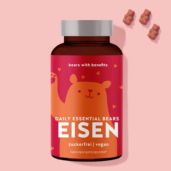 Auf diesem Bild ist eine Dose des Produkts Daily Essential Bears mit Eisen von Bears with Benefits abgebildet.
