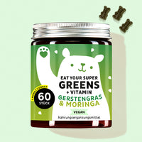 Eine Dose Eat your Super Greens mit Gerstengras, Moringa & 6 weiteren Greens von Bears with Benefits als Allrounder für dein Wohlbefinden.