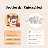 Bears with Benefits Golden Goddess Tan Vitamin – Vergleich Beta-Carotin Gummibärchen vs. Tabletten: lecker, fruchtig und einfach einzunehmen, zuckerfreie vegane Alternative zu Tanning-Kapseln für sonnengebräunte Haut