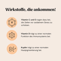 Bears with Benefits Golden Goddess Tan Vitamin – Vitamin C und E schützen Zellen vor oxidativem Stress, Vitamin D unterstützt das Immunsystem, Kupfer trägt zur normalen Hautpigmentierung bei, vegane Tanning Gummibärchen