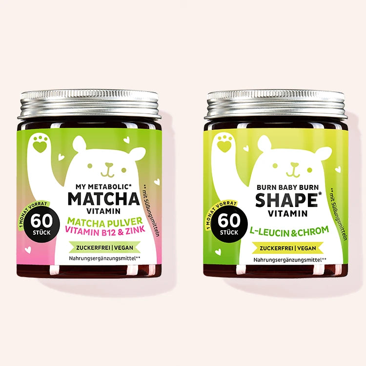 Green up your life Duo mit  My Metabolic Matcha mit Matcha Pulver  sowie  Burn Baby Burn Shape mit Grünteeblattextrakt, L-Leucin  und Chrome von Bears with Benefits.