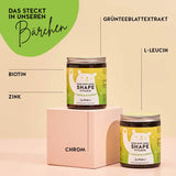 Diese Inhaltsstoffe und Nährstoffe stecken in den Burn Baby Burn Shape Vitamins von Bears with Benefits: Biotin, Zink, Chrom, L-Leucin und Grünteeblattextrakt.
