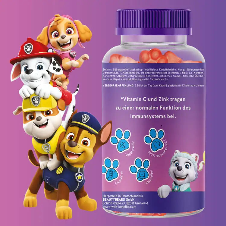 So wirken die Immun Power Paws Vitamine für Kinder mit Holunderbeere: Vitamin C und Zink tragen zu einer normalen Funktion des Immunsystems bei.