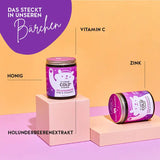 Diese Inhaltsstoffe und Nährstoffe stecken in den It's Beary Cold Vitamins von Bears with Benefits: Vitamin C, Honig, Zink und Holunderbeerenextrakt.