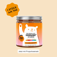 Bild der Dose mit 90 Stück des Immun Boost vitamin von Bears with Benefits in Gummibärchenform, entwickelt zur Stärkung des Immunsystems und der Abwehrkräfte.